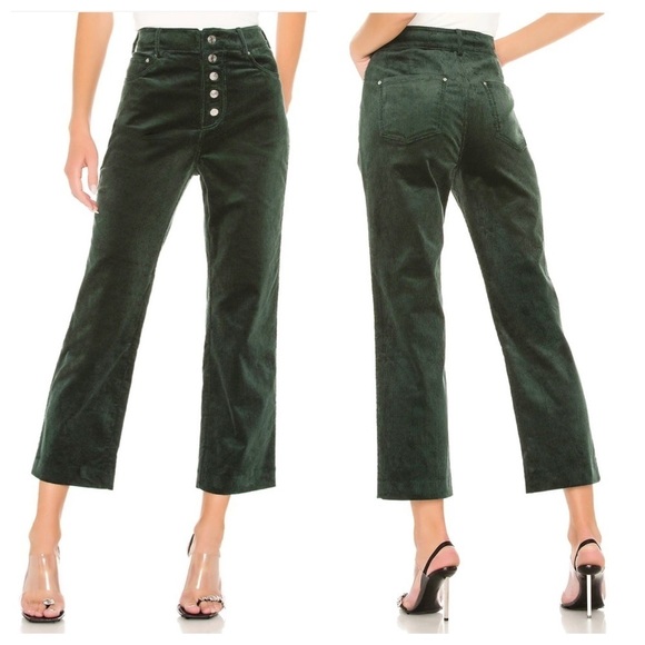 GRLFRND green corduroy Bobby high-waist button fly crop pants Revolve XS - Picture 1 of 16
